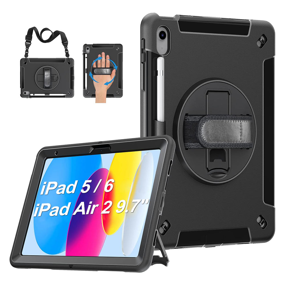 Rugged Case for iPad 5 / 6 iPad Air 2 9.7" Generic Heavy Duty with Pen Holder Screen-Less(Black Diamond)