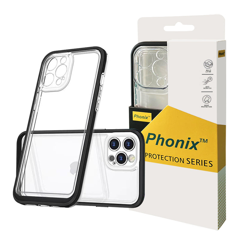Phonix Case For iPhone 13 Pro Clear Rock Hard Case Black border (With Camera Protective)