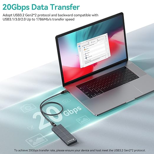 1M BoostUp Cafule USB-C to USB-C Cable Charge & Video Black (USB 3.2 Gen2 - 20Gbps, 100W/5A, 8K/60Hz)