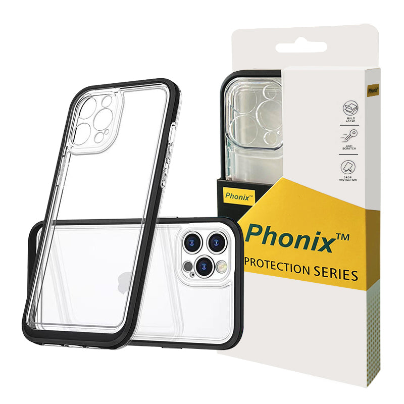 Phonix Case For iPhone 12 Pro Max Clear Rock Hard Case Black Border (With Camera Protective)