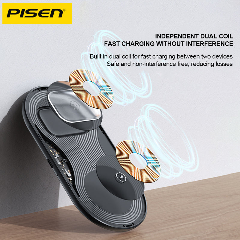 Pisen-2-in-1 Wireless Charger (Transparent Technology Version) (XY-C18/Black)