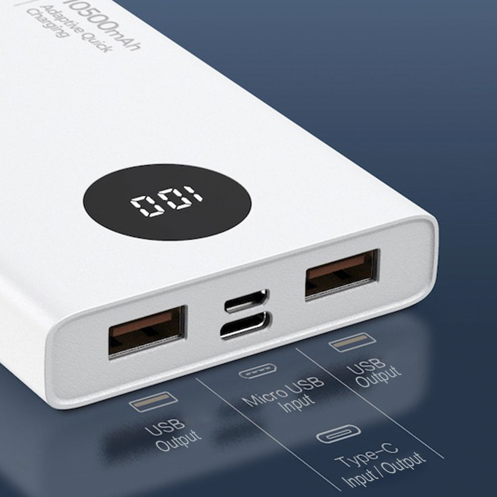 Fast Charge Dual USB Output Power bank 20W 10k (10500)mah LED Display White PISEN