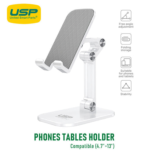 Folding Desktop Phone Stand/Holder for iPhone/iPad White USP