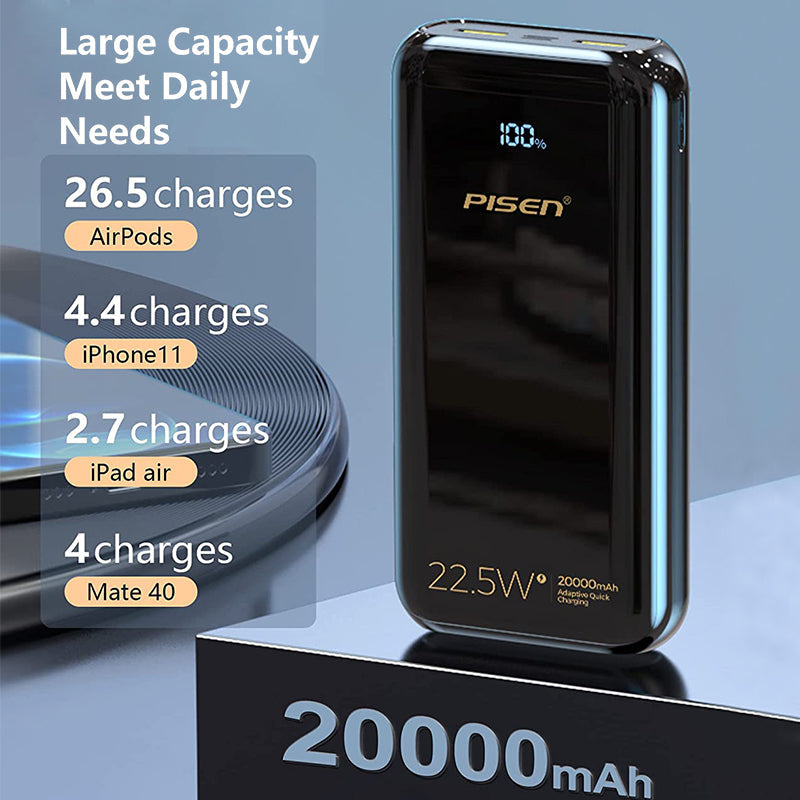 PD QC 3.0 Fast Charging Power Bank 22.5W 20k (20000mAh) with LED Display PISEN