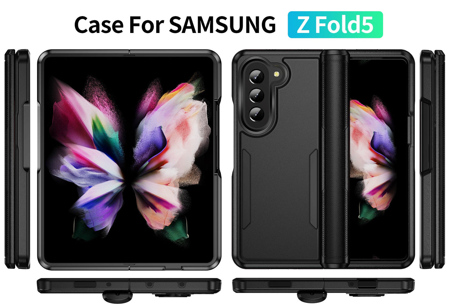 Phonix Case For Galaxy Z Fold 5  Black Armor Case