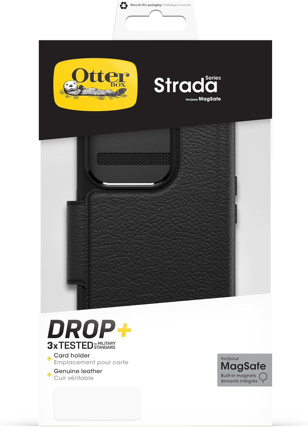 OtterBox Case For iPhone 15 Plus Strada Folio Compatible With MagSafe Case Shadow Black