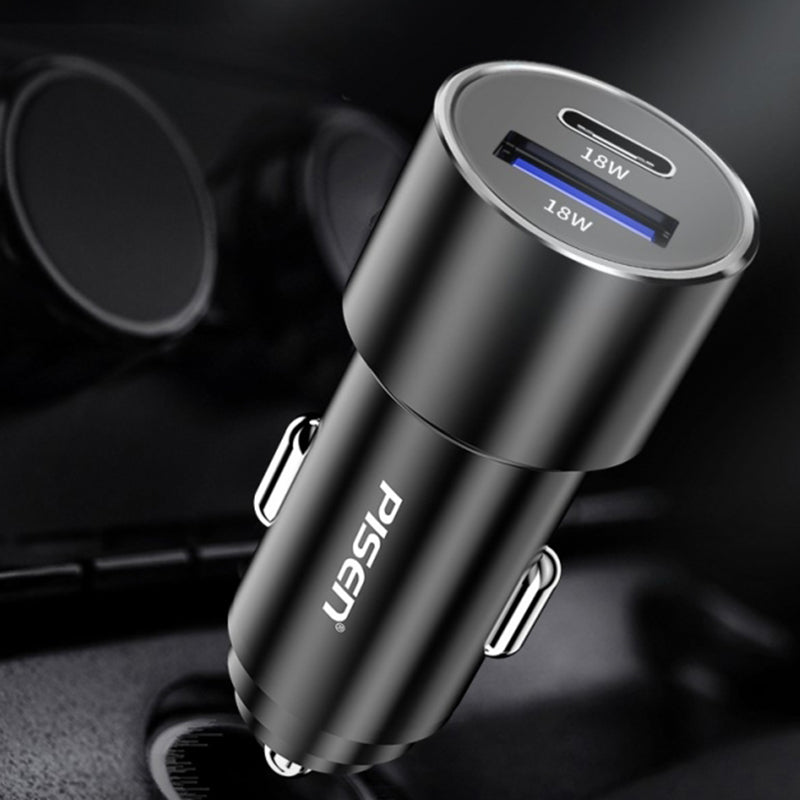 PISEN Metal PD + QC Fast car charger 36W (Black)