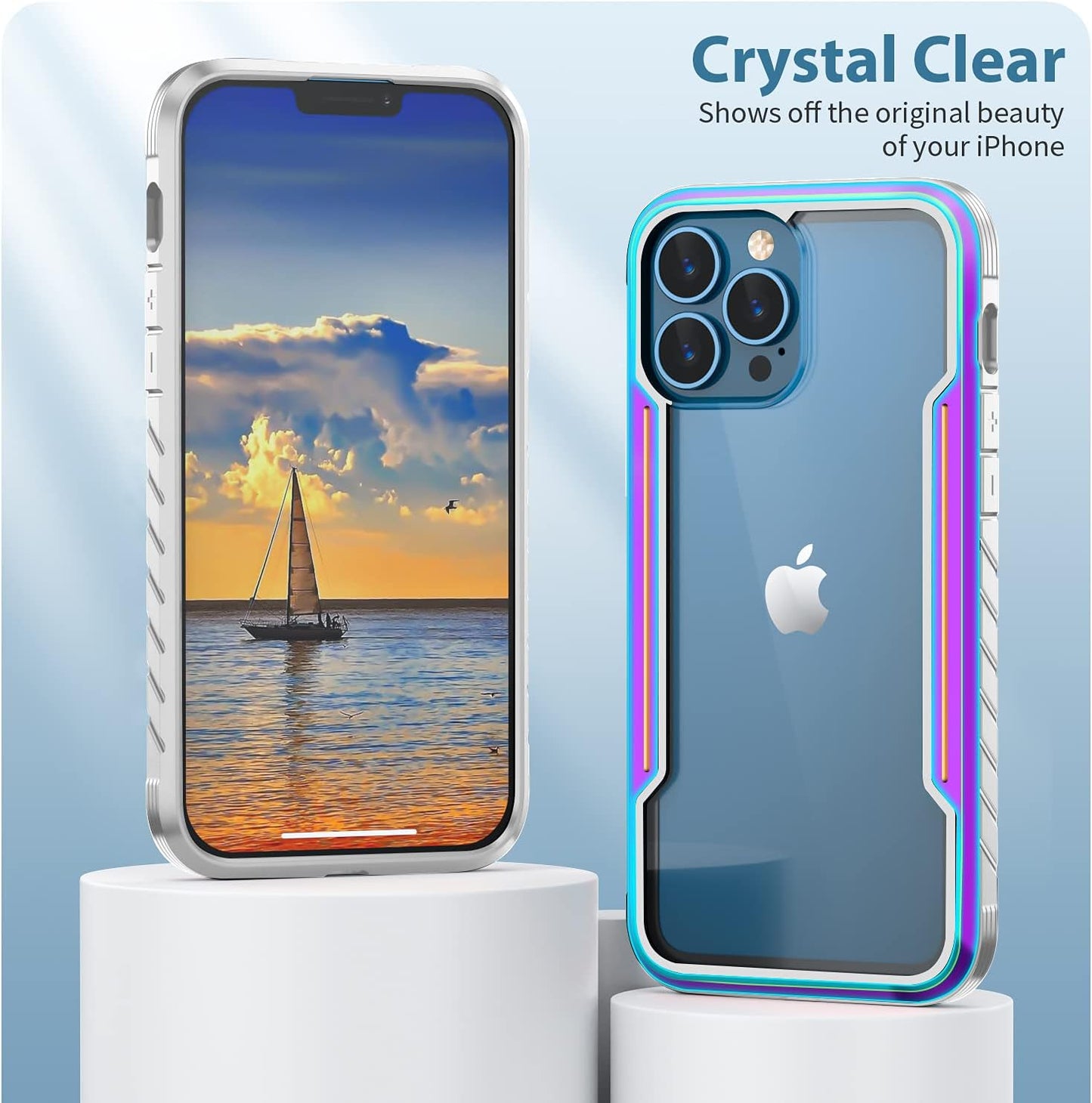 Phonix Aluminum Alloy Frame Case For iPhone 15 Pro Max Rainbow Clear Case