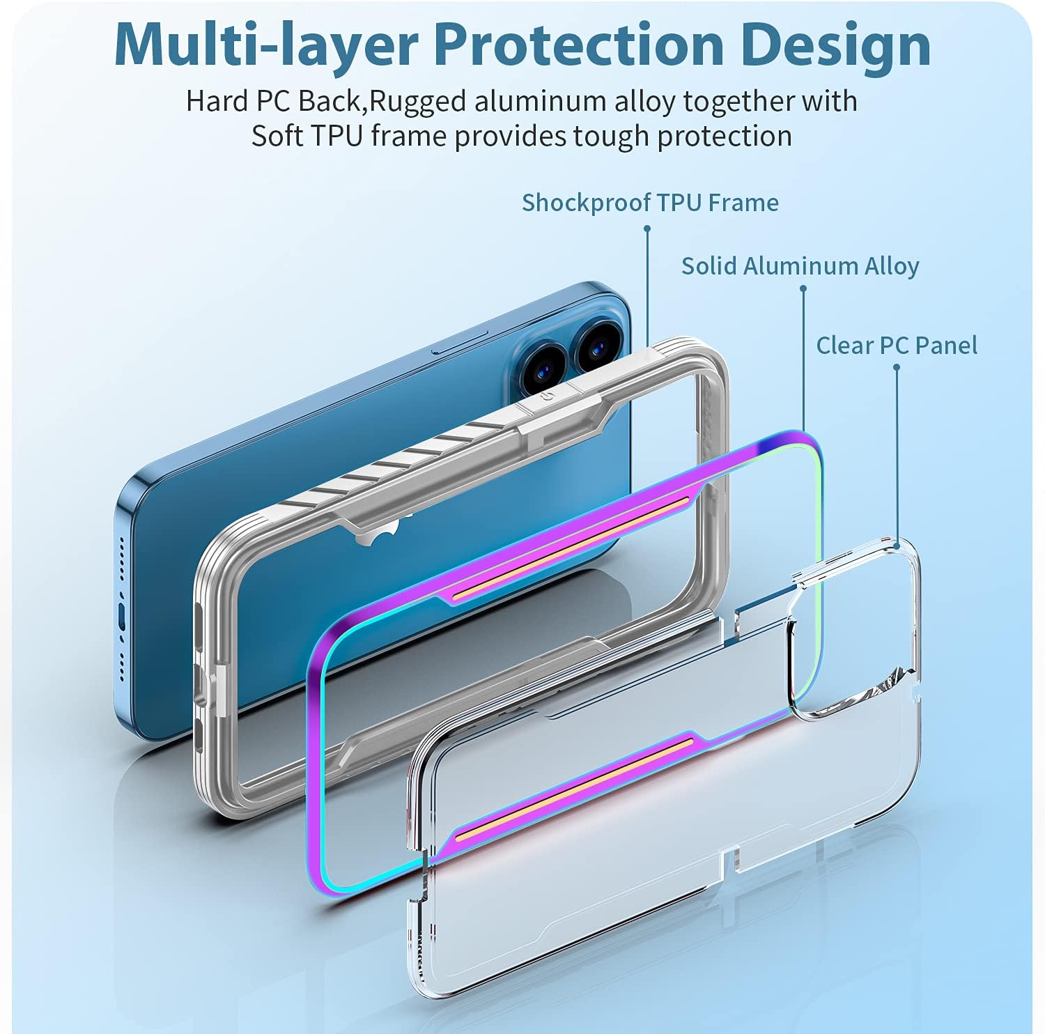 Phonix Aluminum Alloy Frame Case For iPhone 15 Pro Max Rainbow Clear Case