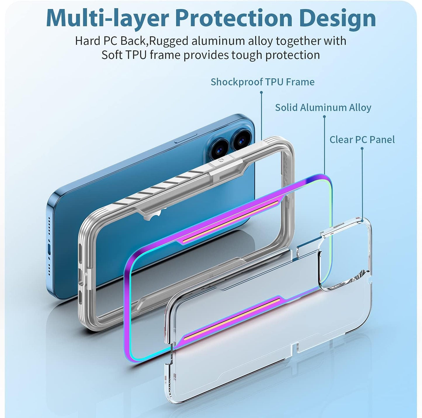 Phonix Aluminum Alloy Frame Case For iPhone 15 Pro Rainbow Clear Case