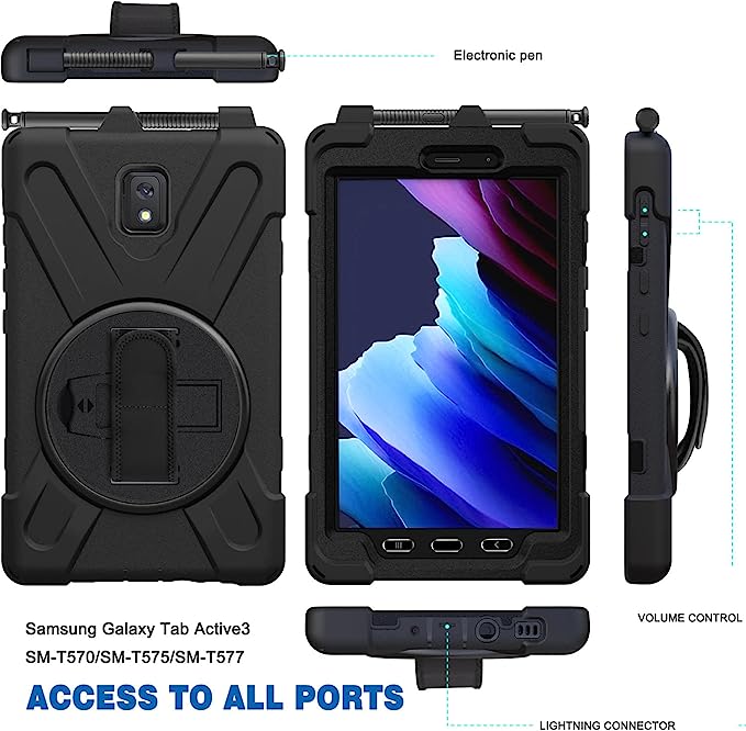 Rugged Case for Galaxy Tab A7 Lite (T220/T225C) Generic Heavy Duty with Pen Holder（Black Diamond）