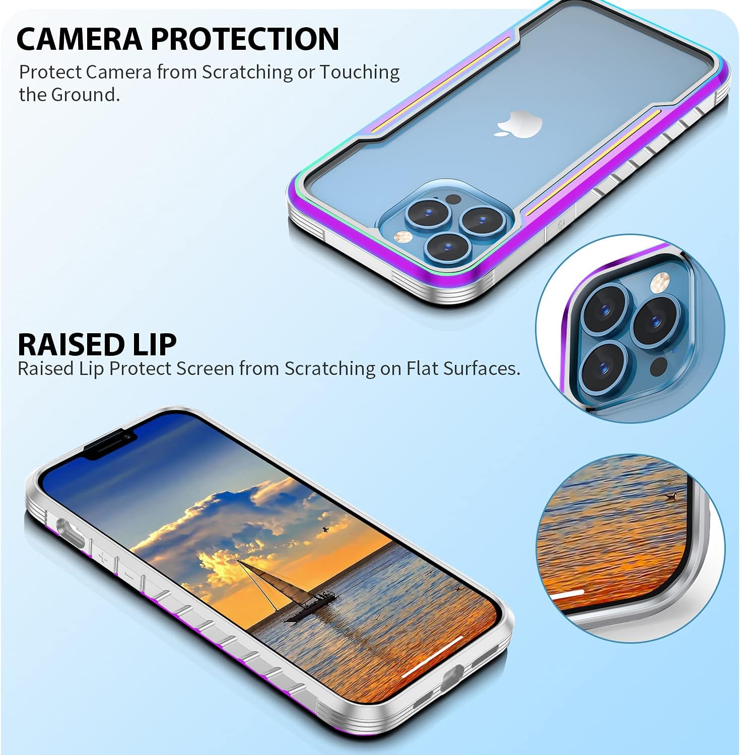 Phonix Aluminum Alloy Frame Case For iPhone 15 Rainbow Clear Case