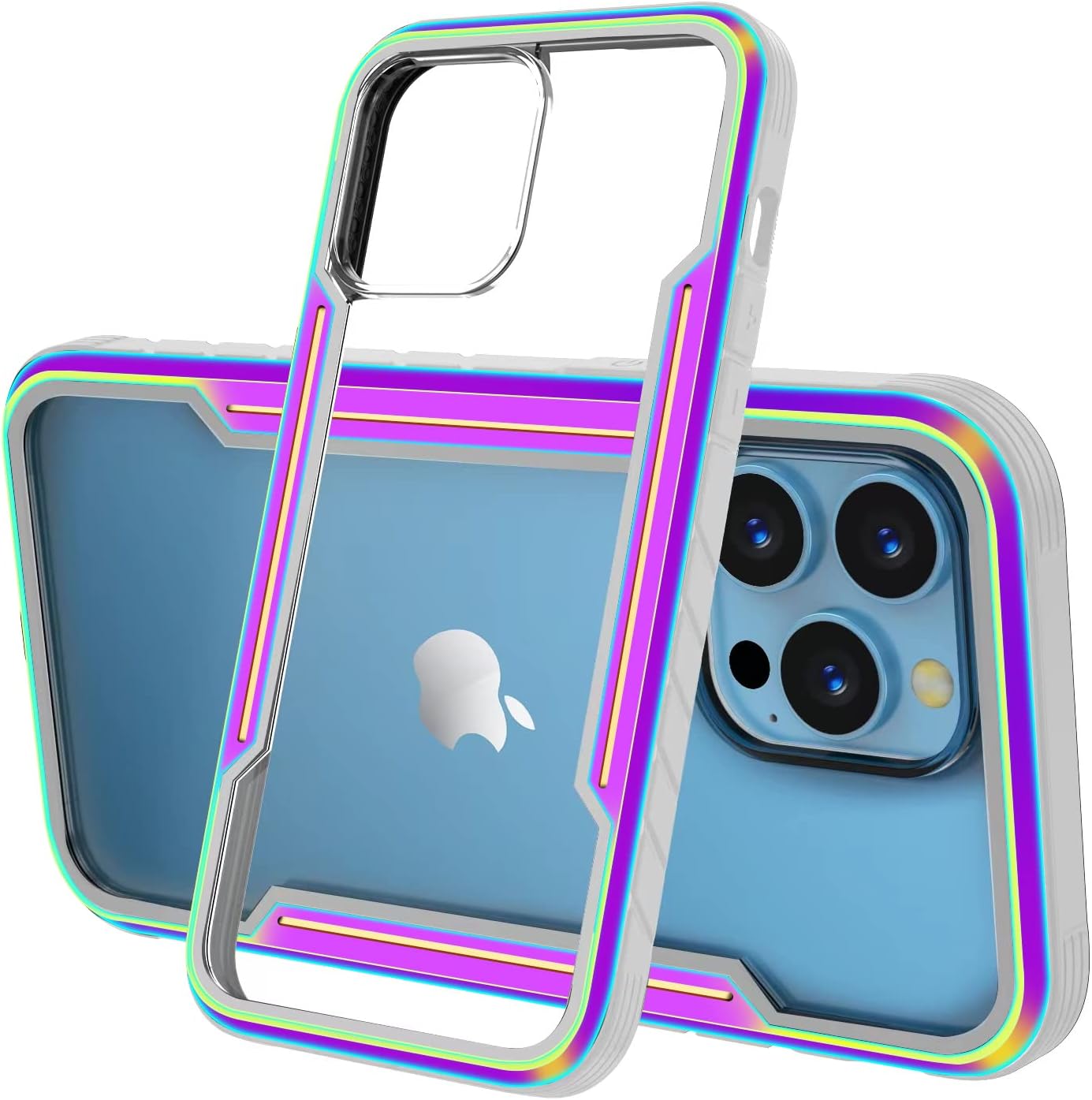 Phonix Aluminum Alloy Frame Case For iPhone 15 Rainbow Clear Case